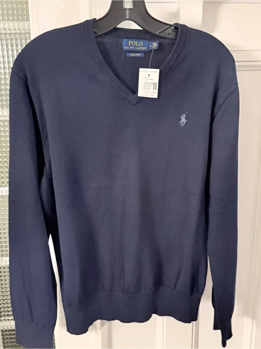 Polo Ralph Lauren Men’s Cotton V-Neck Sweater Navy Blue Sz M NWT